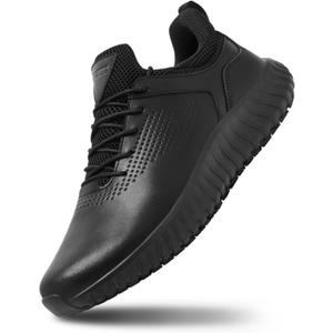 SHULOOK Men's Non Slip Work Shoes Lace Up Slip Resistant Sneakers Waterproof Food Service Kitchen Chef Restaurant Slip On Walking Shoes Lightweight Comfortable Nursing Shoes Working Footwear (10.5, Black)