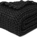 YnM Chunky Throw Blanket, Medium-Weight, Hand Knitted, Skin Friendly, Ventilated and Breathable, Machine Washable, Home Dcor Piece for Couch, Sofa and Bed (Black, 50x70 Inch)