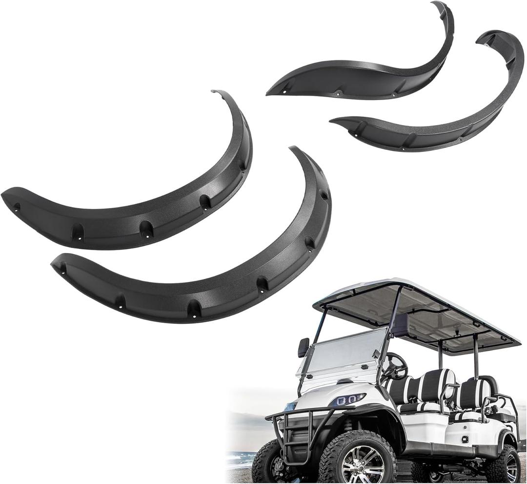 Golf Cart 4PCS Fender Flare Compatible with Icon Advanced EV and Evolution Forester 4 or 6 Passenger Seat Golf Cart Black ABS