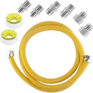 48" Gas Dryer Hose Kit,Stainless Steel Stove Gas Line with Connector 1/2" MIP 1/2"FIP 3/4"MIP Fitting,5/8" OD(1/2" ID) Gas Connector Kit for Stove,Gas Stove, Dryer,Water Heater-by MIFLUS