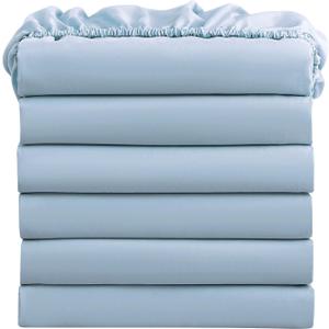 FreshCulture Twin Fitted Sheets, Bulk Pack of 6, Deep Pocket, Soft Microfiber Bottom Sheets for Home, Salons, Hotels, Twin Size Fitted Sheets Only (Light Blue)
