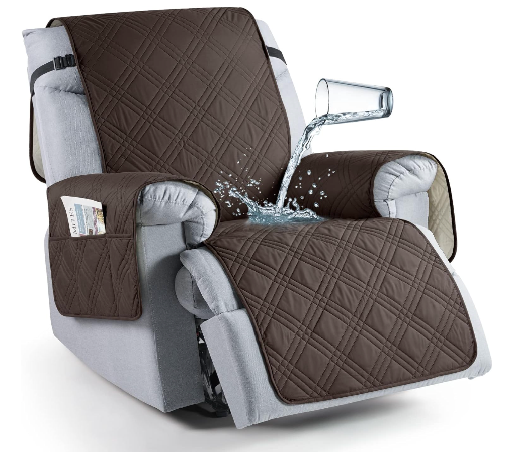 TAOCOCO 100% Waterproof Recliner Chair Covers, Non Slip Recliner Covers for Recliner Chair with Pocket, Washable Reclining Chair Cover Furniture Protector for Kids,Dogs(22'', Chocolate)