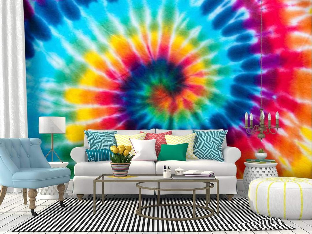 Wall Mural Vibrant Tie Dye Peel and Stick Wallpaper Self Adhesive Wallpaper Large Wall Sticker Removable Vinyl Film Roll Shelf Paper Home Decor (144" x 100", Multi1)