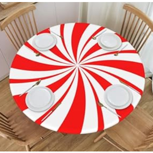 Blue and Red Mandala Round Elastic Tablecloth Edge Fitted Table Cover Fits Table 40"-44" Diameter (10)