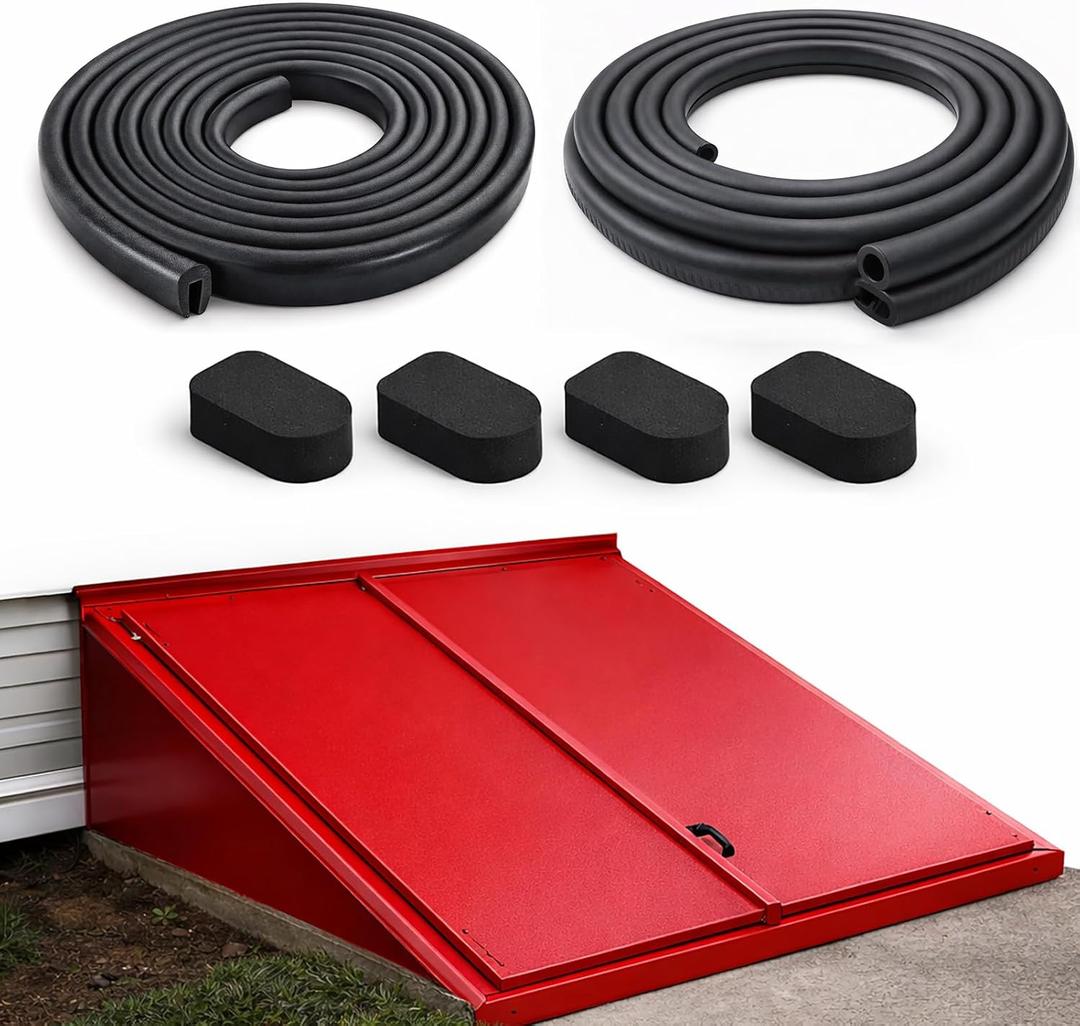 Basement Door Seal Kit for Bilco & Gordon Replacement Weatherstrip Set with U-Shaped Gasket, Bulb Trim & Cap Seal Pads, Fits Cellar Metal Doors