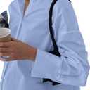 LYANER Women's Casual Shirt Dress Collar V Neck Button Down Loose Long Sleeve Mini Dresses (Blue, XL)