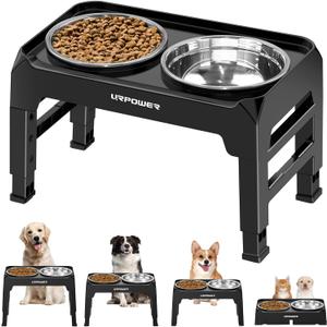 URPOWER 4 Height Adjustable Elevated Dog Bowls - 50oz Large Capacity Stainless Steel Bowls, No-Spill Edge, Non-Slip Stand for Small, Medium, Large Dogs & Pets