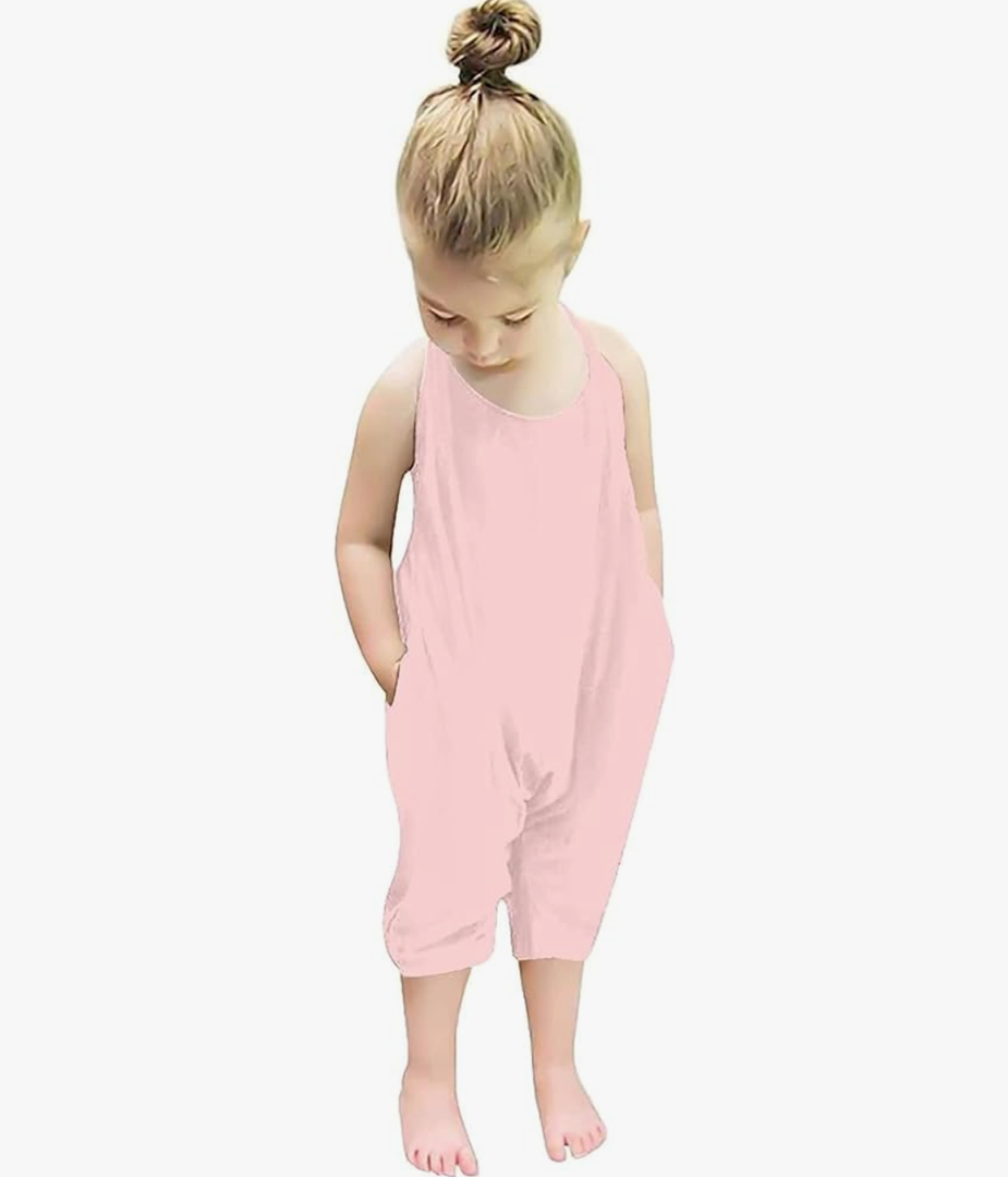 Backless Strap Slouch Jumpsuit for Toddler Girls Cute Harem Halter Romper Pants with Pockets 7T