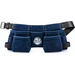 Graintex DS2525 :: 9 Pocket Children Tool Belt Navy Blue Color Suede Leather, Kids Real Tool Belt, Boys and Girls Tool Apron for Home Improvement, 1.1/2" Leather Belt, Hammer Loops