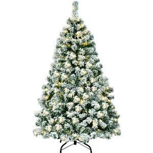 4.5 ft. Pre-Lit Snow Flocked Hinged Pine Artificial Christmas Tree with 200 Warm LED Lights