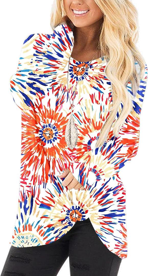 Womens Long Sleeve Shirts Casual Blouses Trendy Twist Knot Tunics Tops for Leggings (White, XXL)