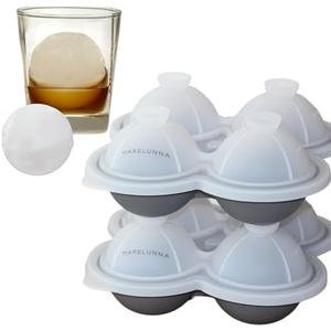 MARELUNNA 2 Ice Ball Maker. Reusable 2.4-Inch Large Round Ice Cube Mold with Lid & Funnel. Premium BPA-Free Silicone, Easy-Release Whiskey Ice Sphere Tray for Cocktails, Bourbon, Scotch & Iced Coffee, Pack of 2