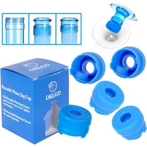3 5 Gallon Water Jug Cap Reusable - Non-Spill 55mm Water Bottle Caps,Silicone Replacement Cap Lids Anti Splash 5 Pack