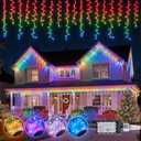 2025 New Upgraded Colorful Twinkling Icicle Lights for Outside - 33 ft 420LED Christmas Lights Outdoor - Waterproof Icicle for House Roof Garden Deck Balcony Porch Pathway Party Holiday Indoor