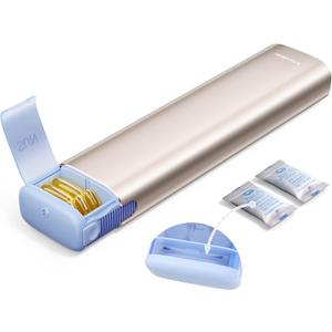VAYDEER Metal Weekly Pill Organizer Moisture-Proof Travel Pill Organizer with Built-in Desiccant Chamber and Airtight Lids Large-Capacity Pill Box for Vitamins, Medicines & Supplements (Champagne)