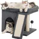 Aechonow 14‘’ Cat Tree Tower with Scratching Post, 20 * 16.5in Perch Bed for Large Adult Cats, Condo Cave for Indoor Small Medium Kittens, Dark Gray