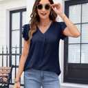 MOLERANI Women's Dressy Casual Shirts Ruffle Short Sleeve V Neck Work Blouses Business Summer Tops 2025 Outfits Clothes (M)