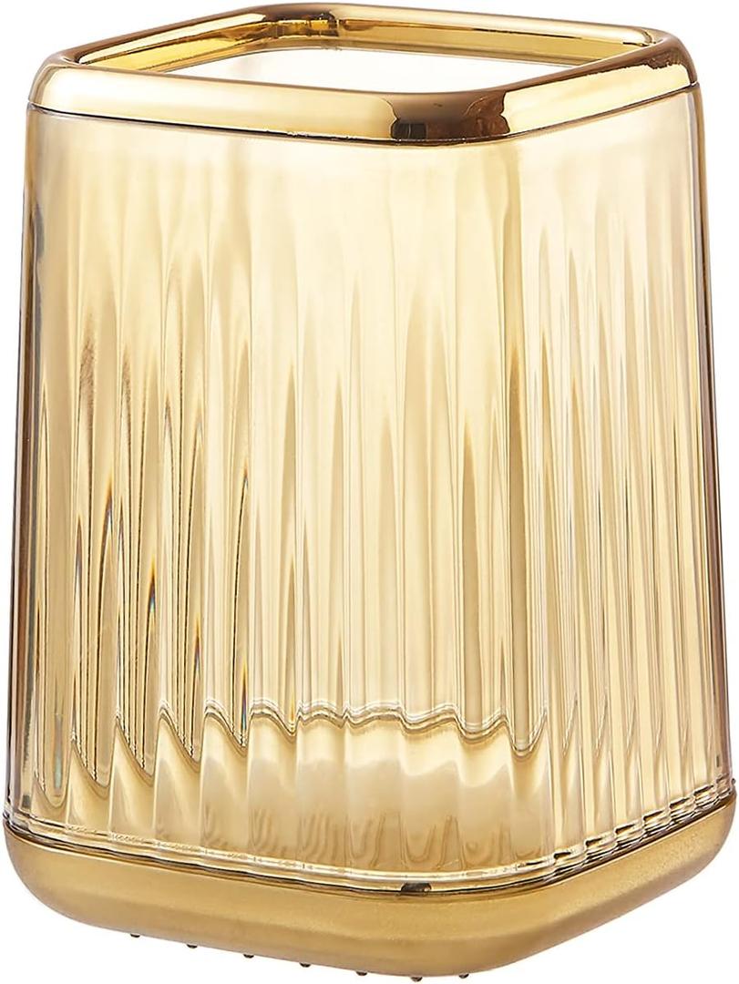 DASITON Makeup Brush holder Organizer, plastic Square Cosmetic Brush Storage Holder, Vintage Stripe Make Up Brush Cup Pen Pencil HolderAmber