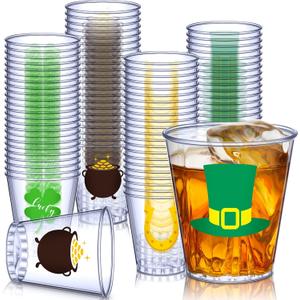 Zubebe St. Patrick's Day Plastic Shot Glasses 2 oz Clear Disposable Shot Glasses St Patrick's Day Disposable Shot Plastic Cups for St. Patrick's Day Wedding Thanksgiving Christmas Party (200 Pieces)