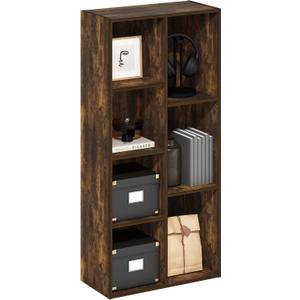 Furinno LUDER Book Shelf, 7-Cube Bookshelf, Bookcase, 9.4 x 19.5 x 41.7, for Living Room, Bedroom, Home Office, Amber Pine
