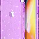 Hython Case for iPhone 8 Plus, iPhone 7 Plus Case, Crystal Clear Glitter Transparent Defender Protective Bling Sparkle Hard Shell Hybrid Shockproof Rubber Bumper Phone Cover, Purple Glitter