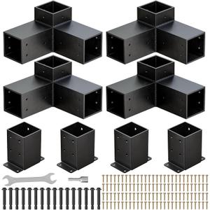 Pergola Kit, Heavy Duty 3-Way Pergola Brackets for 4"x 4" (Actual 3.5" X 3.5") Lumber,DIY Rust-Proof Gazebo Bracket Kit with Right Angle Corner Bracket, Gazebo Hardware Kits for Patio Backyard Outdoor