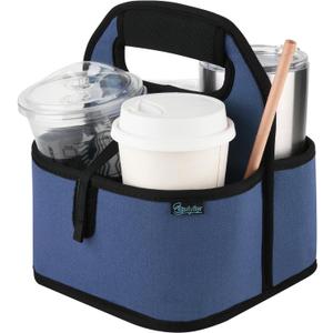Beautyflier Reusable Insulated Coffee Cup Carrier, Portable Drink Carrier for Delivery, Drink/Cup/Coffee Holder with Handle for Take-Out Coffee (Blue)
