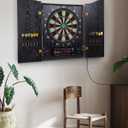 Yirinatek Electronic Dart Board, Decorative Dart Board Cabinet Set for Adults [12*Bronze Soft Tip Darts] [Cricket Game Mode]- Wooden Electric Dartboard Cabinet for Game Rooms - Black