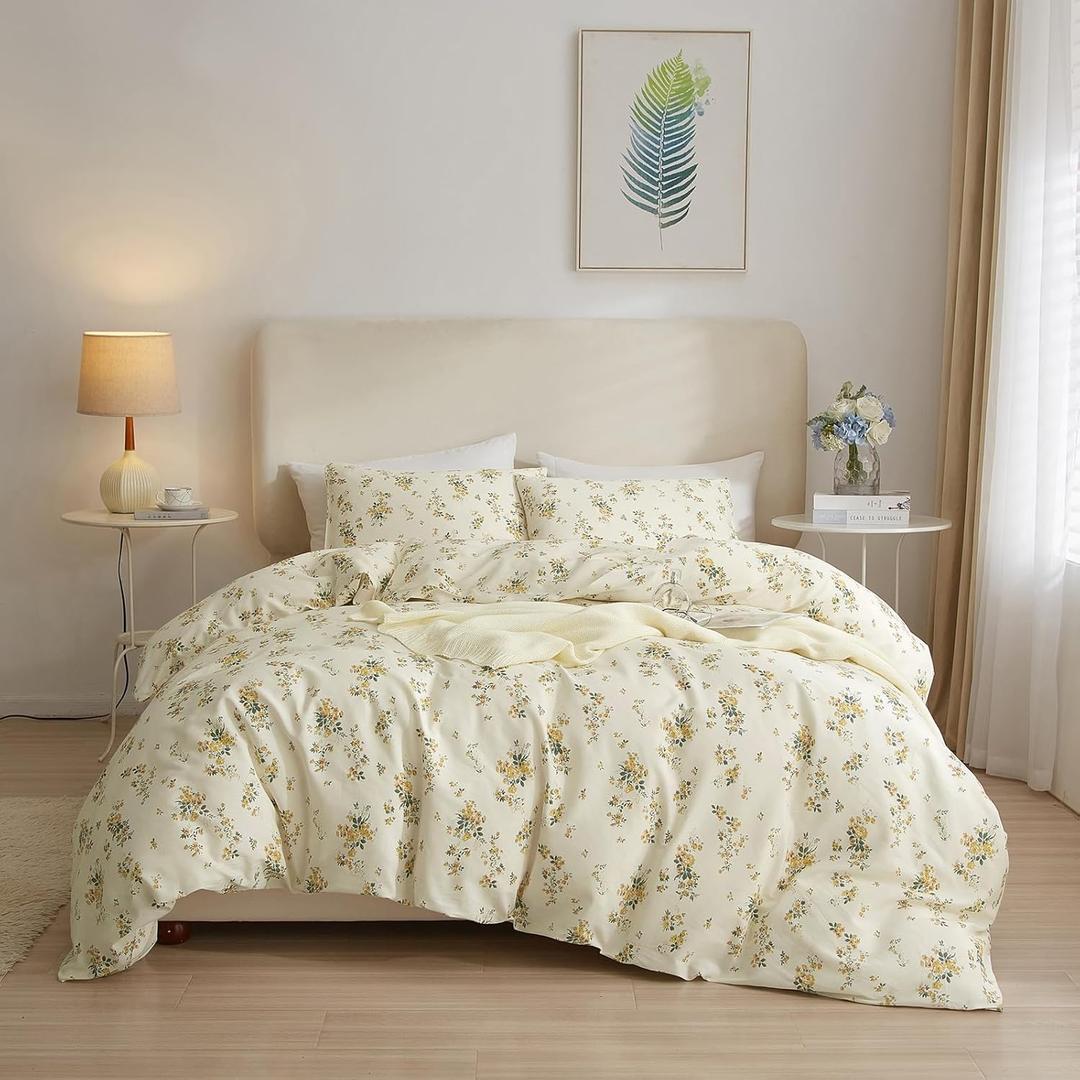 AMWAN Chic Floral Twin XL Duvet Cover Cottagecore Yellow Flower Garden Style Yellow Floral Bedding Sets Cotton Botanical Vintage Floral Comforter