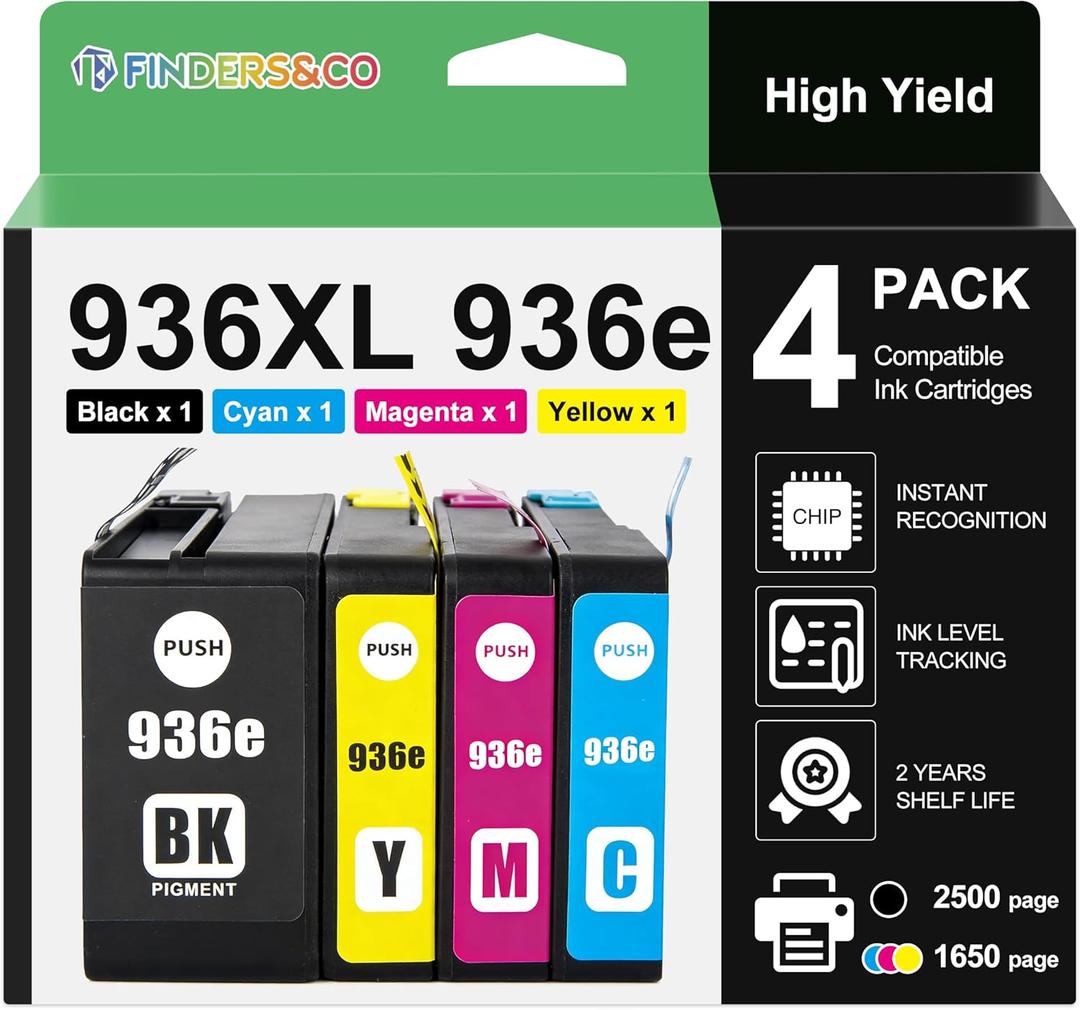 F FINDERS&CO 936e 936XL Ink Cartridges with Chip High Yield Compatible HP Officejet pro 9125e 9120e 9135e 9128e 9130e 9130b 9730e 9110b 9122e Printer (BK/C/M/Y)