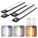 12" UltraThin Under Cabinet Lighting Wireless, Aluminum Alloy Under Counter Lights for Kitchen, 3ColorTemps Magnetic Closet Lights, Rechargeable Motion Sensor Light Indoor (4 Pack, Black)