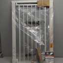 BABELIO 36" Tall Narrow Baby Gate, 26-28.5" Wide Auto-Close Metal Pet Gate for Small Stairs/Doorways/Hallways, Pressure/Hardware Mounted for Child and Pets, NO Extensions, White