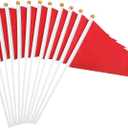 12Pack Small Flags with 12 Inch Plastic Pole - Red Flags 5x8 Inch Mini Triangle Red Flag for DIY Blank Hand Held Flag for Parade Party Decoration