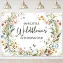 Avezano Wildflower 1st Happy Birthday Backdrop Wildflower First Birthday Party Decorations for Girls Watercolor Floral 1st Party Banner Photoshoot Background (7x5ft)