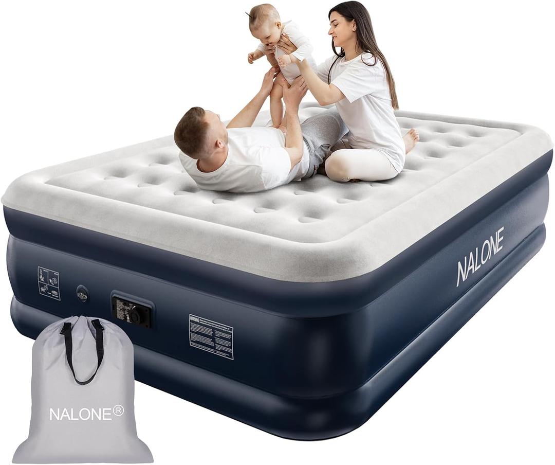 nalone Air Mattress Queen with Built in Pump, 18'' Luxury Self Inflatable Mattress, 2025 Upgraded Fast Blow Up Mattress with Carry Bag, Portable Air Bed for Home, Travel & Camping, 690lbs Max