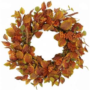 Fall Wreath 20" Autumn Wreath for Front Door with Maple Leaves, Ears of Wheat and Berry, Fall Leaves for Front Door Indoor Outdoor Farmhouse Wall Window Decor