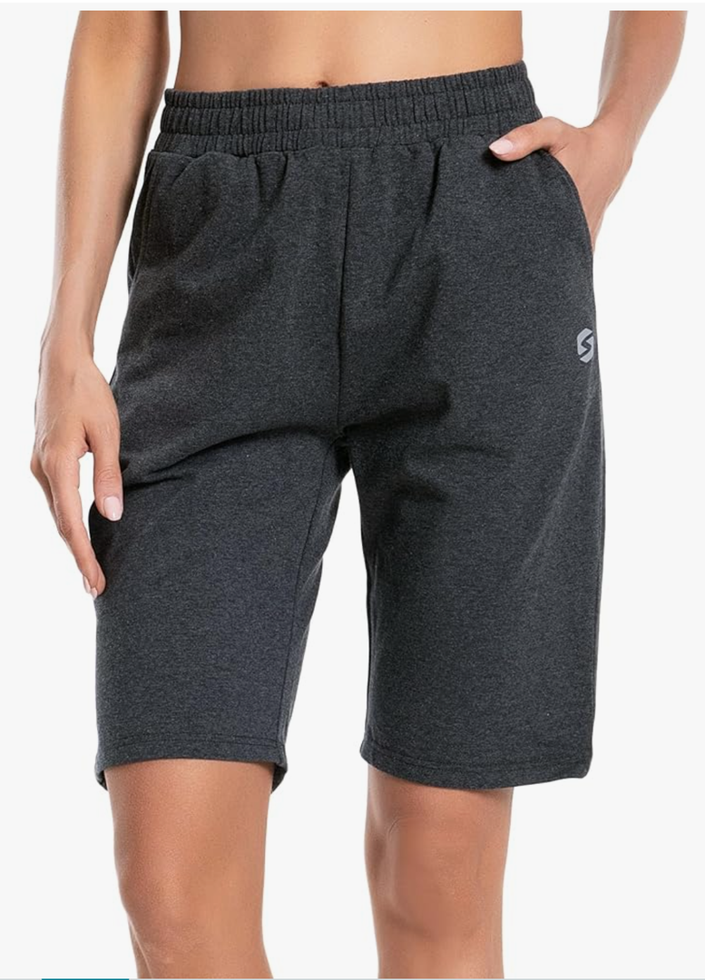 Women's Bermuda Shorts Long Cotton Sweat Knit Shorts with Pockets Lounge Athletic Workout Gym Knee Length XL