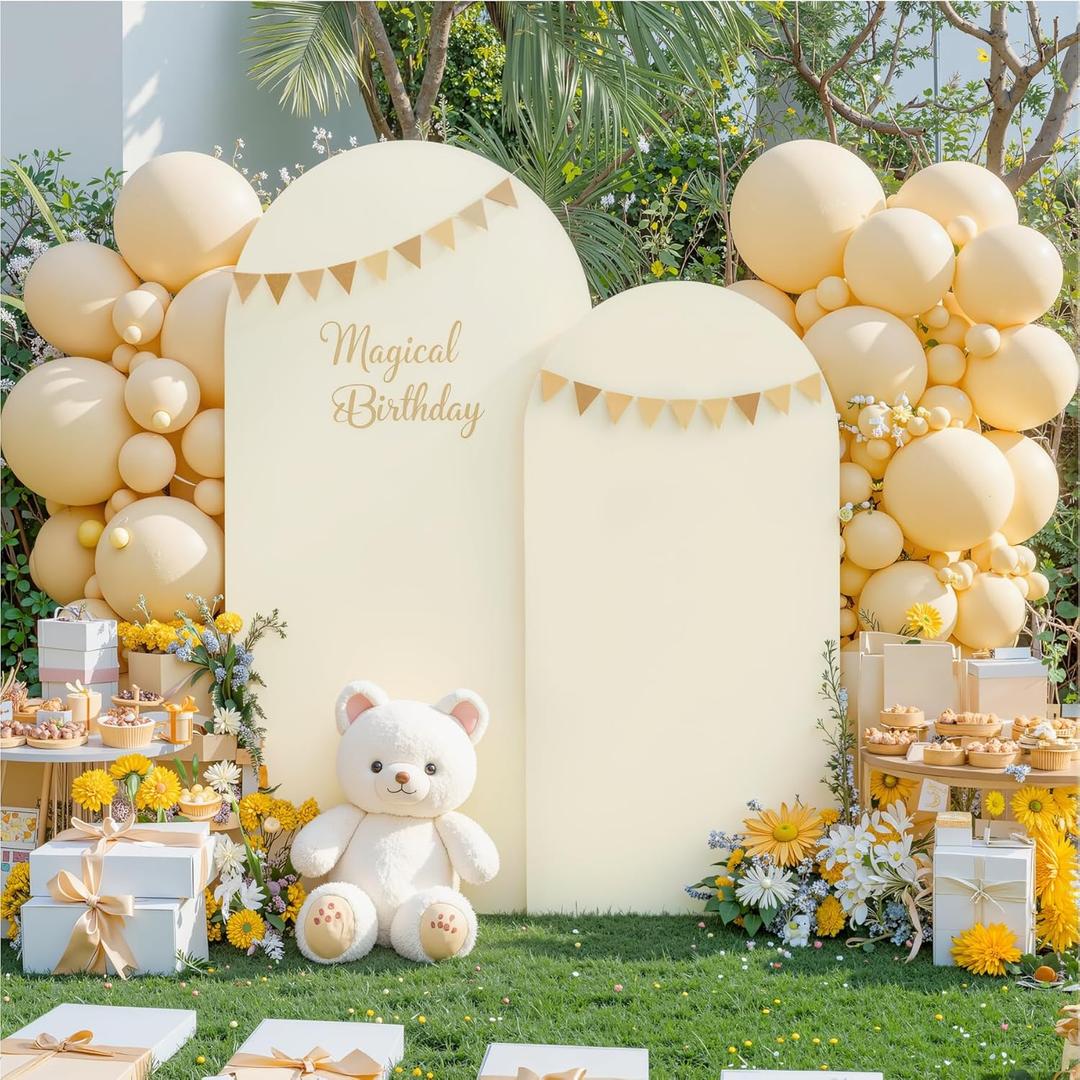 Beige Arch Cover Set of 2-7.2 and 6ft Beige Arch Backdrop Cover Spandex Wedding Arch Stand Cover for Bridal Shower Birthday Party Baby Shower Banquet Photo Arches Background Decorations