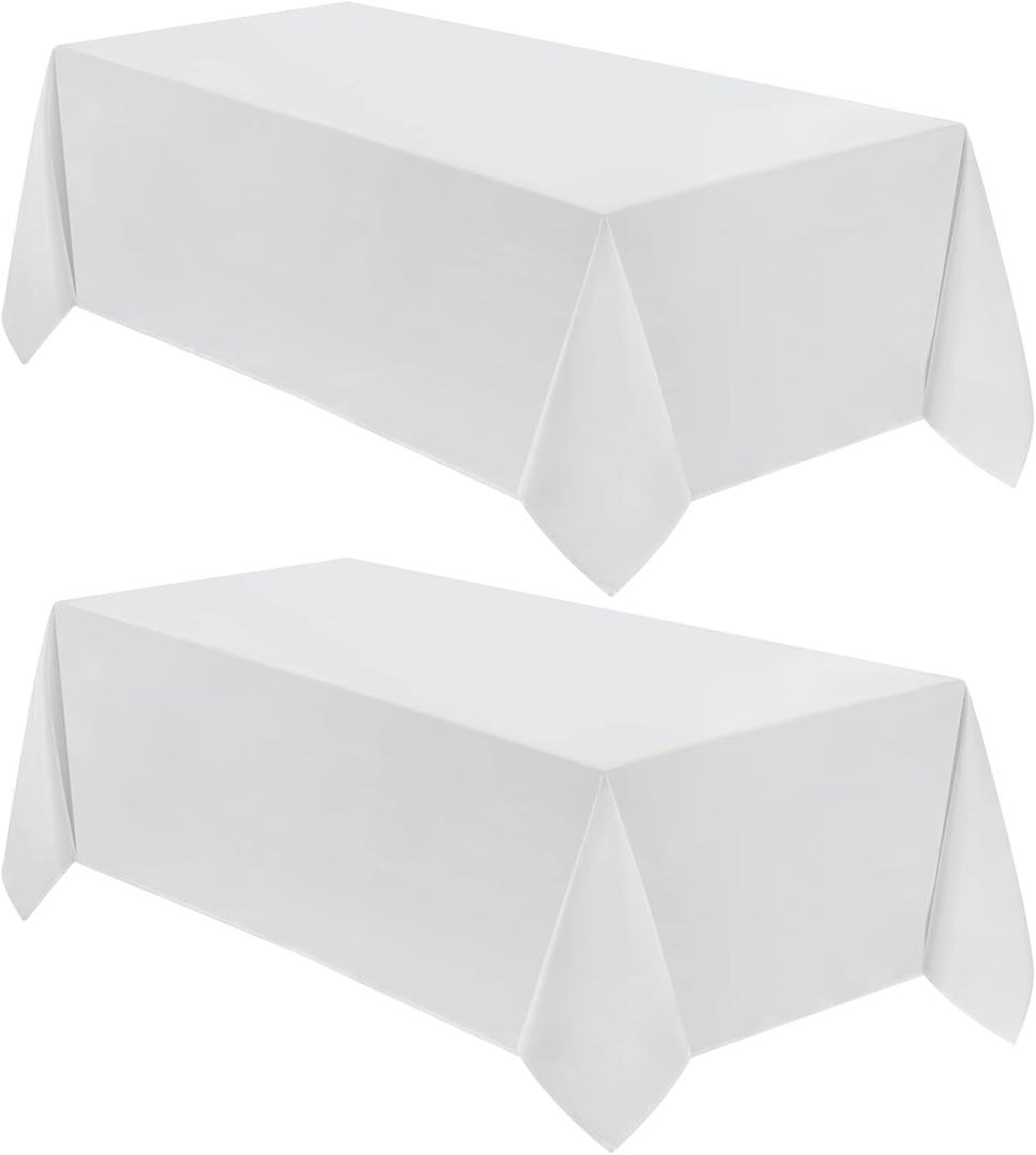 VidaFete 2 Pack 90*132inch Rectangle Tablecloth Polyester Table ClothStain Resistant and Wrinkle Polyester Dining Table Cover for Kitchen Dinning Party Wedding Rectangular Tabletop Decoration(White)