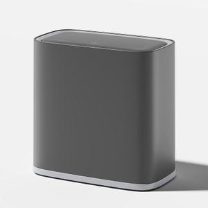 Small Bathroom Trash Can with Lid, 8L / 2.1 Gallon Narrow Garbage Bin with Wheels, Air-Press Bag Expander & Inner Bucket, Press Top Wastebasket for Bedroom, Office, Toilet, Odor Sealing Diaper Pail