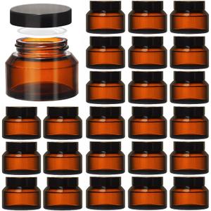 Amber 1.7oz Small Glass Jars with Lids - 24 Pack Brown Cosmetic Containers Durable with Inner Liners, Sealable for Creams, Lotions, Essential Oils, Body Butter, Travel Samples