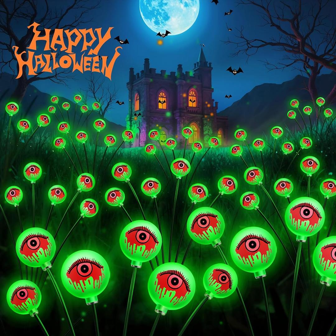 2025 Upgraded Halloween Lights Outdoor Solar Eyeball Light: 6 Pack 36 LED Green Scary Eyeballs Swaying Firefly, Waterproof Halloween Pathway Lights for Yard, Garden, Lawn Outside Lighting Decor