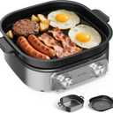6-Quart Electric Skillet with Grill | Non-Stick PFOA-Free Ceramic-Coated Pot, 1600W, Timer & 3 Power Settings for Steak, Egg, Ramen (Includes Tongs) Pot & Grill
