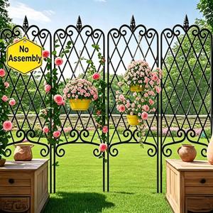 AMAGABELI GARDEN & HOME 4 Pack 47 x 16 Garden Trellis for Climbing Plants Outdoor Metal Garden Fencing Decorative Plant Trellis Vegetables and Rose Trellis for Ivy Cucumbers Black