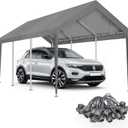 Carport Canopy 12'x20' Replacement Cover, Waterproof & UV Protected Garage Top Tarp Shelter Cover with Ball Bungee Cords, Car Cover Tent (Frame is not Included)