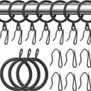 32 Pieces Metal Drapery Curtain Rings Curtain Hanging Rings and 32 Pieces Metal Curtain Drapery Pin Hooks for Window Door Shower Curtain, 30 mm/1.18 inch Internal Diameter (Black) (32 sets)