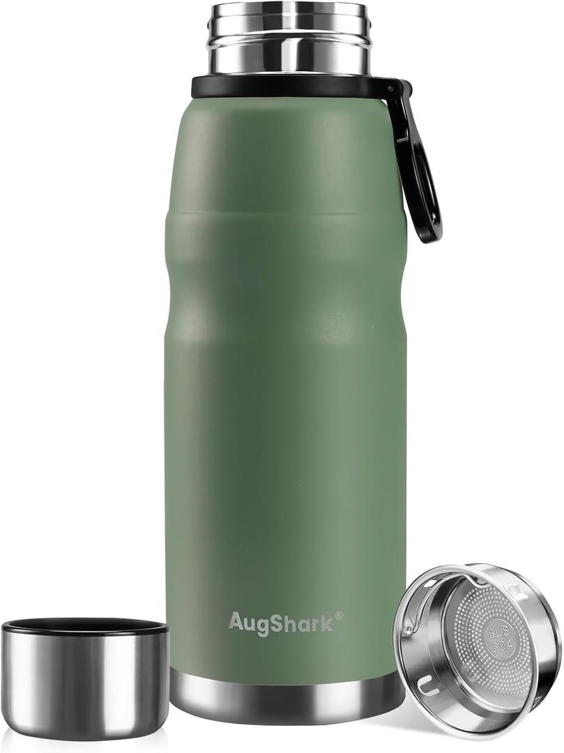 20oz Stainless Steel Insulated Water Bottle Travel Coffee Cup with Lid Leak Proof Metal Water Bottle for Hot and Cold Drink Water Flask(Green)
