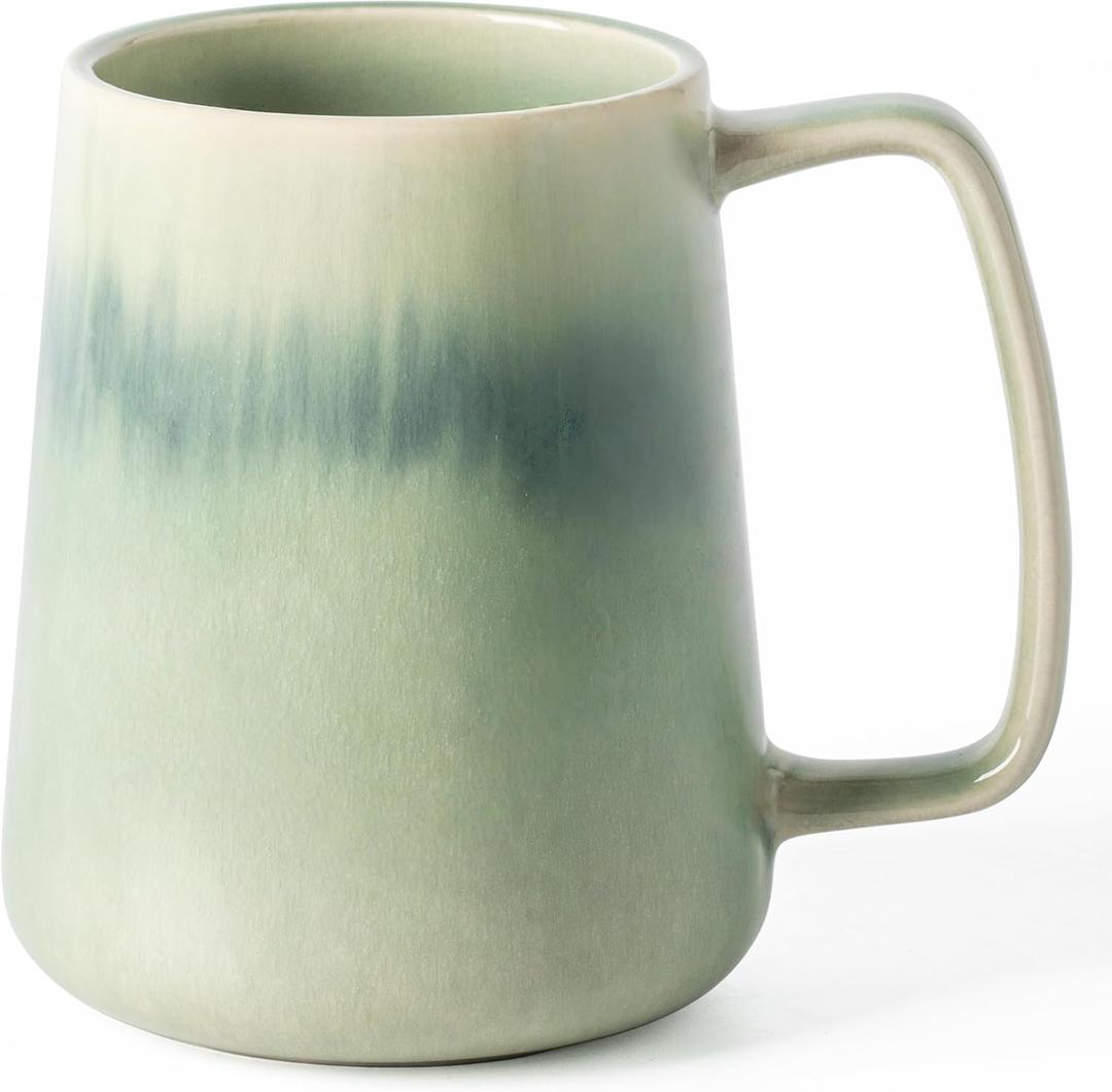 Ceramic Coffee mugs, 24 oz, Extra Large Mugs, Big Tea and Cups, Large Handle, Pottery Mugs, Transmutation Glaze Wide Bottom Coffee Mug, Microwave and Dishwasher Safe. (Light Green)