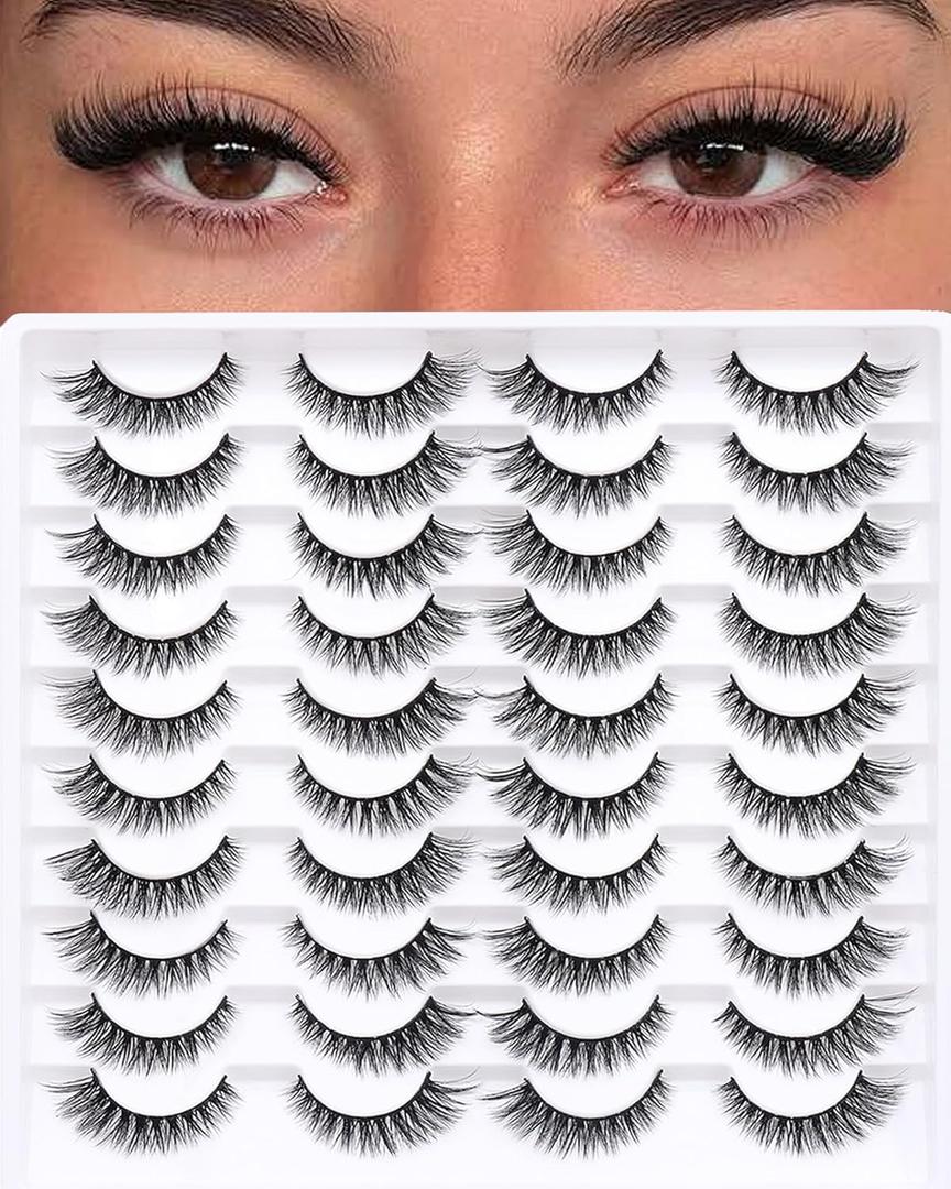 False Eyelashes 20 Pairs Wispy Lashes Faux Mink Lashes 14mm 3D Fluffy Cat Eye Lashes style 20-061)