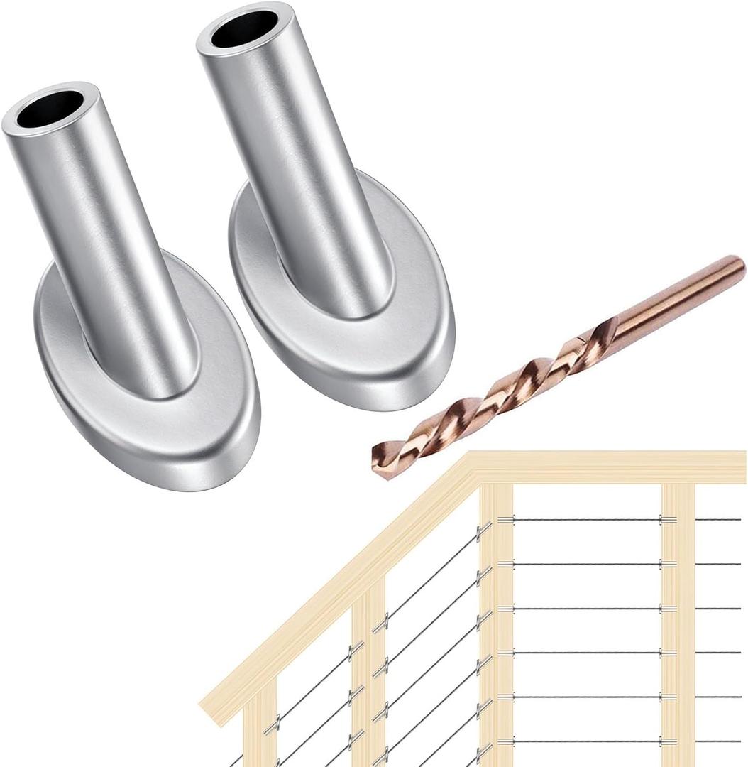 [Patent Design] CKE 40 Pack 45 Degree T316 Marine Grade Stainless Steel Angle Beveled Protector Sleeves Wood Post Protector for 1/8" Wire Rope Cable Railing, Come with a Free Drill Bit
